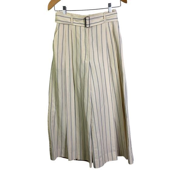 CLUB MONACO PANT STRIPED A-LINED HIGH WAISTED WIDE LEG CULOTTES CROP CREAM PANT - Picture 3 of 16